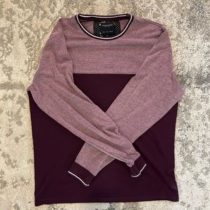 Denim and flower maroon long sleeve